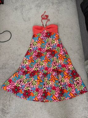 Cupshe NWT Vibrant Floral Halter Sundress - Coral Bust